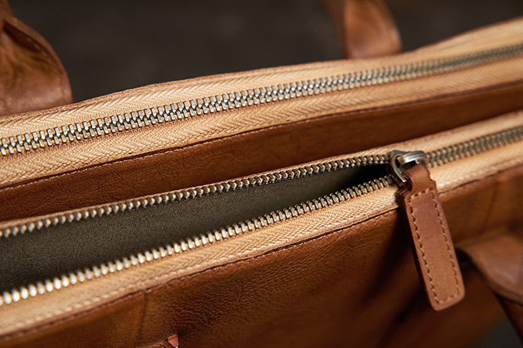 Vegetable Tanned Leather Premium Men's Briefcase Bag With Laptop Pocket Vintage Casual Business