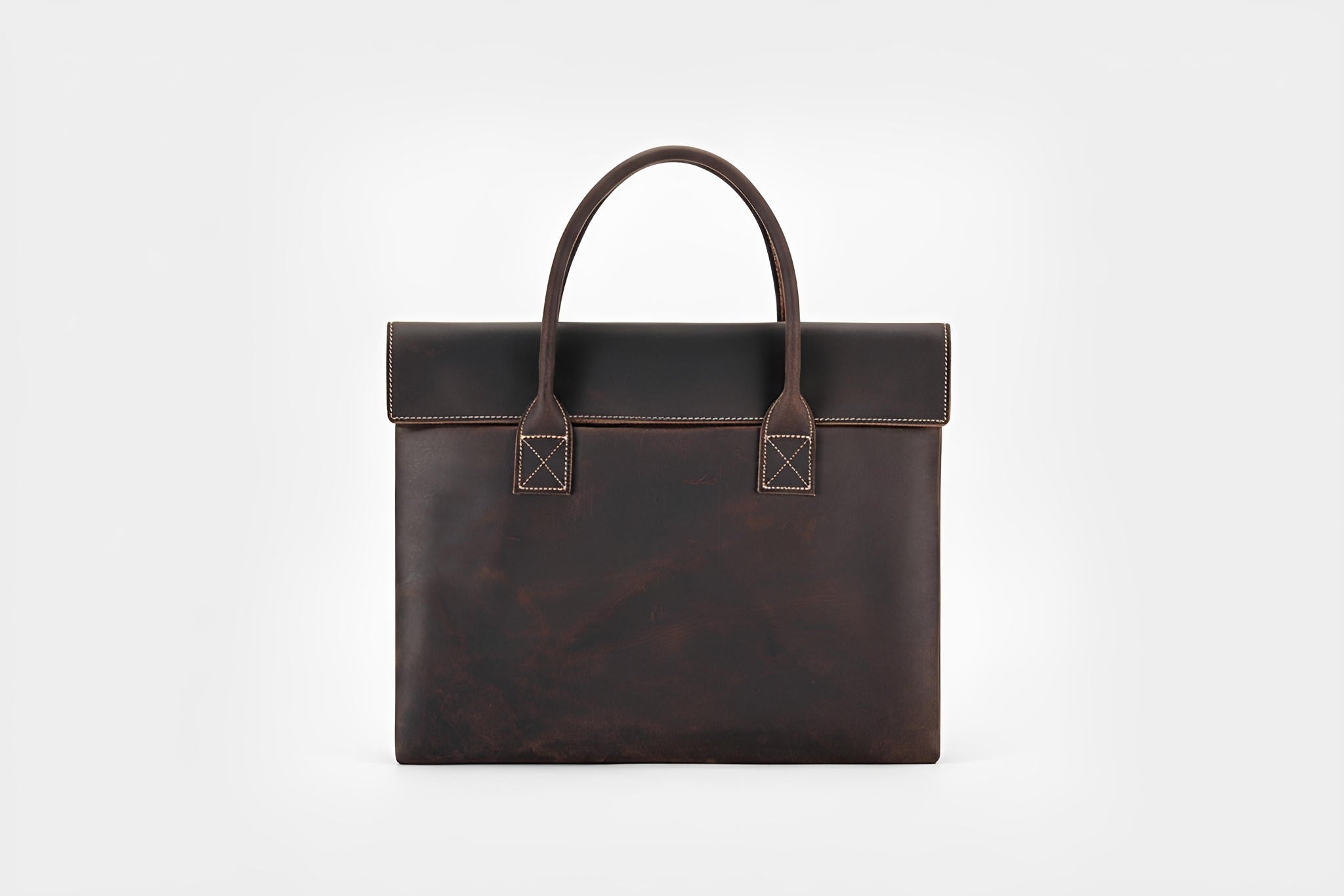 Brown leather briefcase on a white background