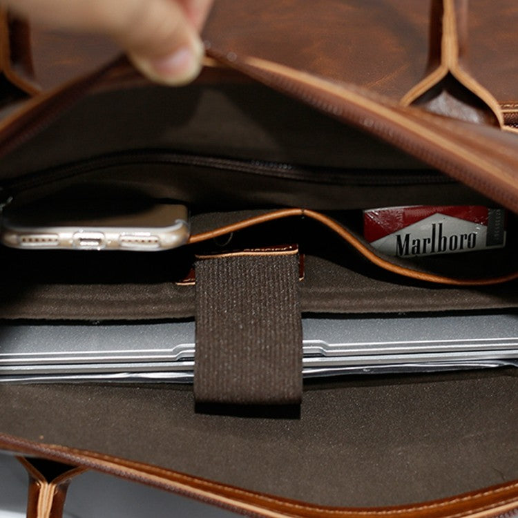 Premium Genuine Cowhide Leather Briefcase For Professionals 14 Inch Laptop Bag Coffee Brown Minimalist Design