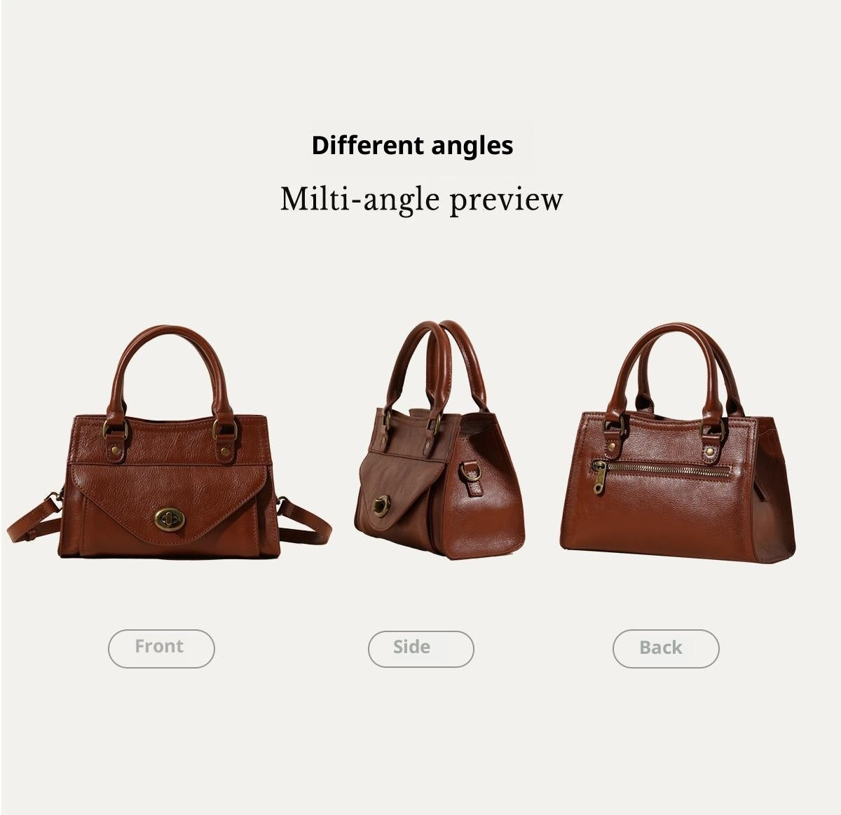 Genuine First Layer Leather One-Shoulder Crossbody Bag For Women Solid Color Durable Daily Casual Style