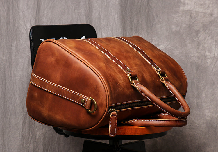 Leather Travel Bag Original Retro Handmade Unisex Portable Carryall For Men And Women Durable
