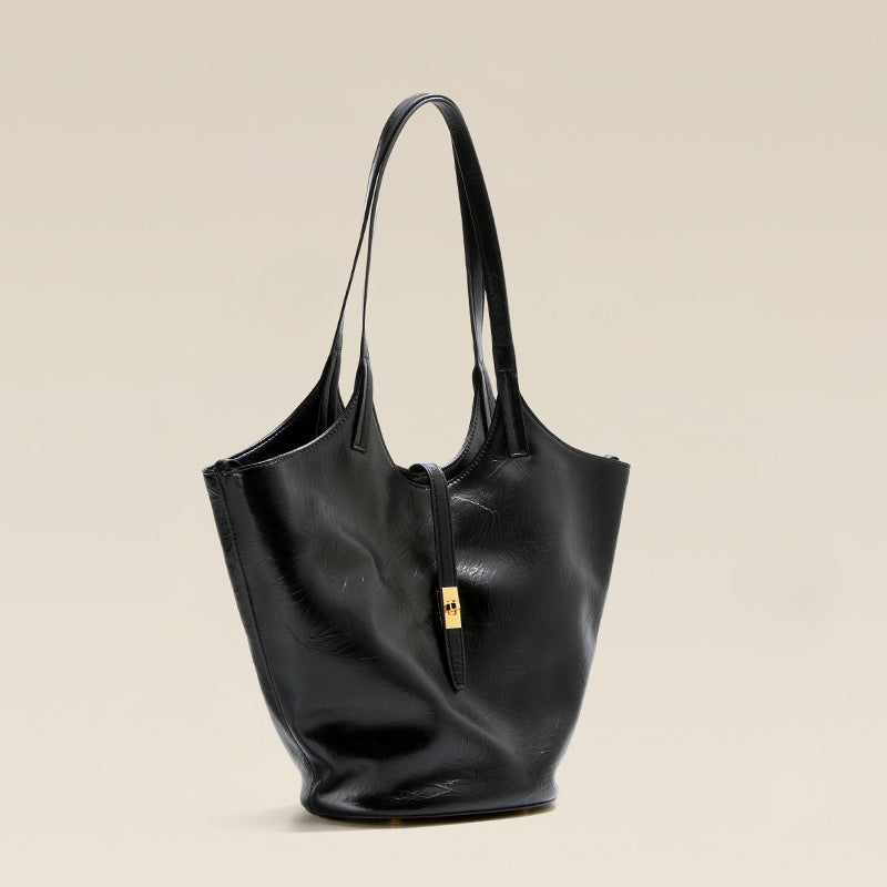 Niche Premium Leather One Shoulder Bucket Bag For Women With Large Capacity Urban Everyday Companion