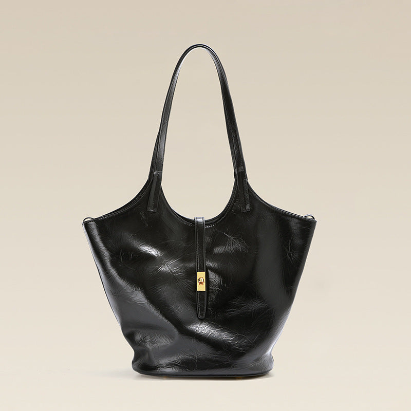 Niche Premium Leather One Shoulder Bucket Bag For Women With Large Capacity Urban Everyday Companion