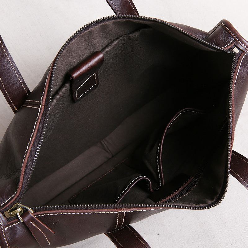 Men's Top-Grain Leather Laptop Briefcase 13-Inch Fit With Zipper Vintage Horizontal For Professionals