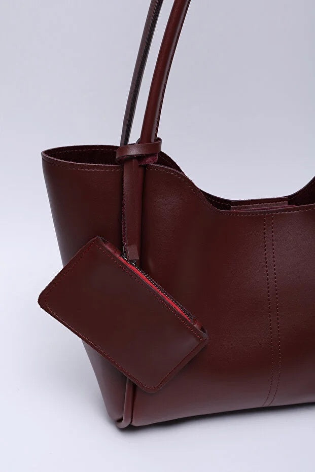 SHK Burgundy Faux Leather Womens Hand And Shoulder Bag With Wallet And Makeup Bag Elegant Organized Everyday Use