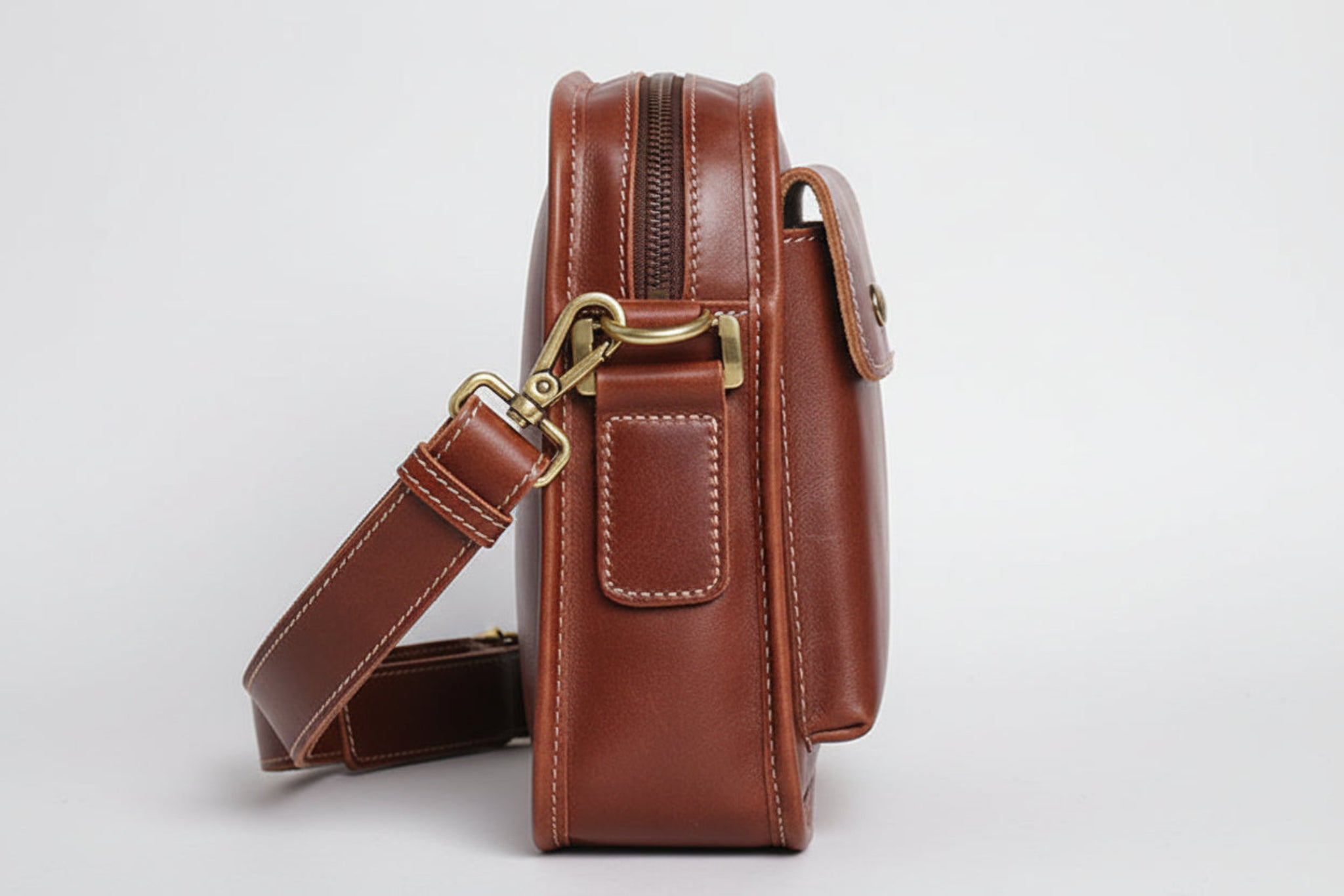 Men's Top-Grain Leather Shoulder Bag Slim Crossbody With Canvas Lining For Everyday Carry