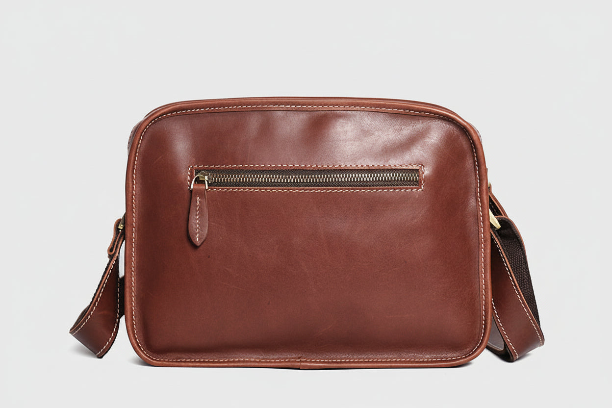 Men's Top-Grain Leather Shoulder Bag Slim Crossbody With Canvas Lining For Everyday Carry